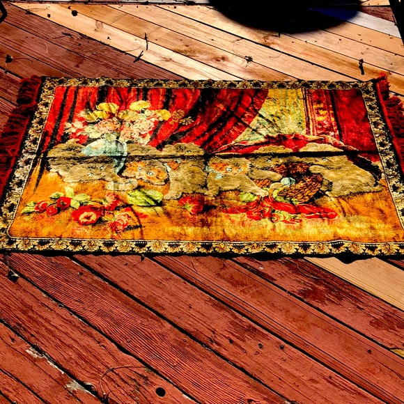 Vintage Italian Velvet tapestry cats floral large wall hanging maximalist boho